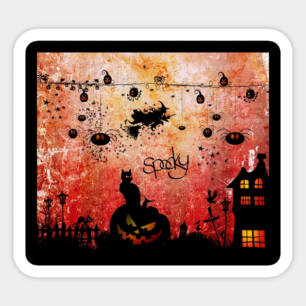 Funny halloween design, cat, pumpkin and witch Sticker by Nicky2342